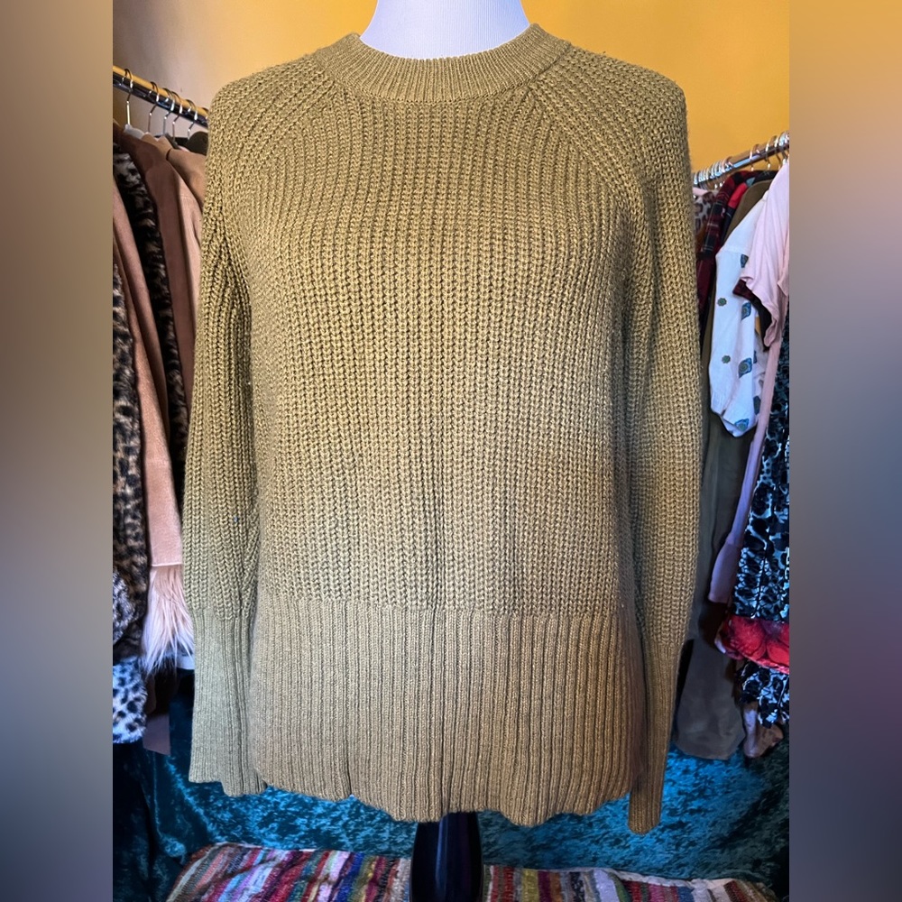 Chartreuse cable knit crewneck sweater